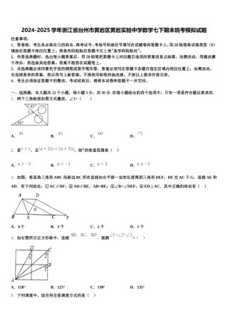 2024-2025学年浙江省台州市黄岩区黄岩实验中学数学七下期末统考模拟试题含解析
