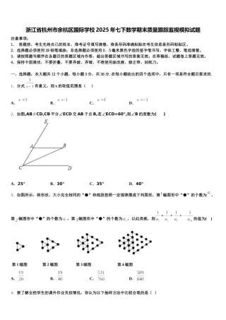 浙江省杭州市余杭区国际学校2025年七下数学期末质量跟踪监视模拟试题含解析
