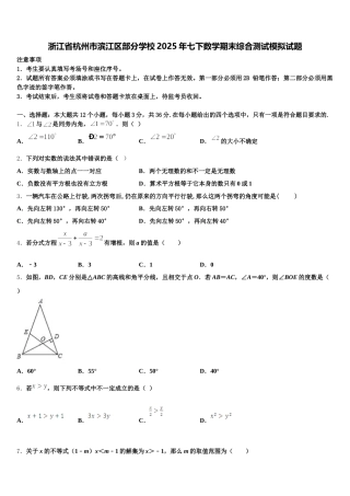 浙江省杭州市滨江区部分学校2025年七下数学期末综合测试模拟试题含解析