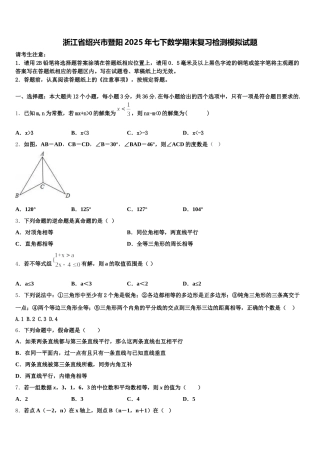浙江省绍兴市暨阳2025年七下数学期末复习检测模拟试题含解析