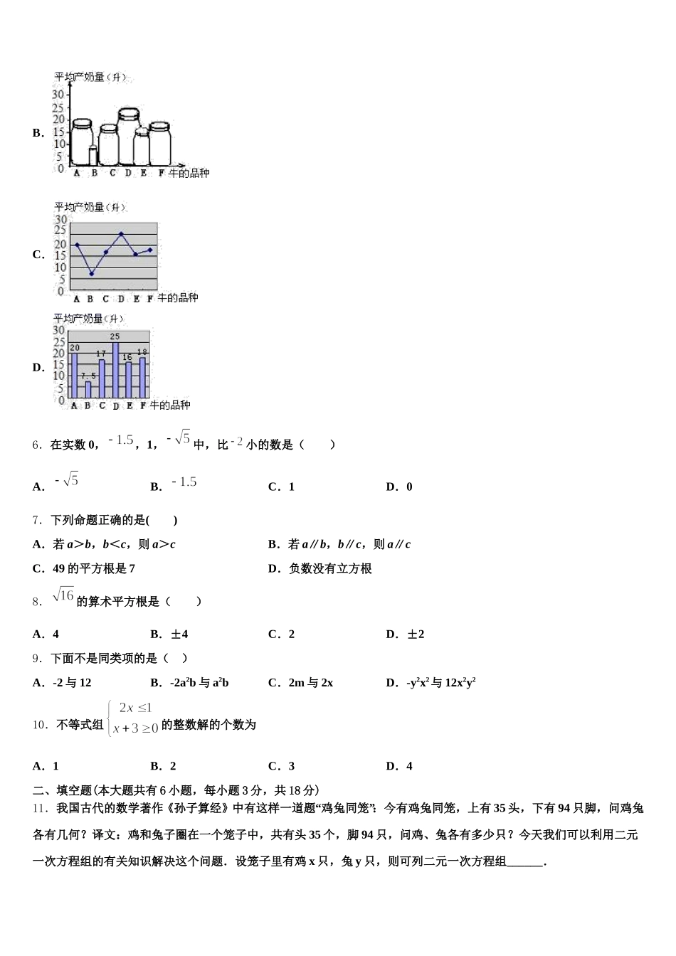 浙江省金华市金东区2024-2025学年数学七年级第二学期期末质量检测模拟试题含解析_第2页