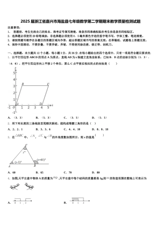 2025届浙江省嘉兴市海盐县七年级数学第二学期期末教学质量检测试题含解析