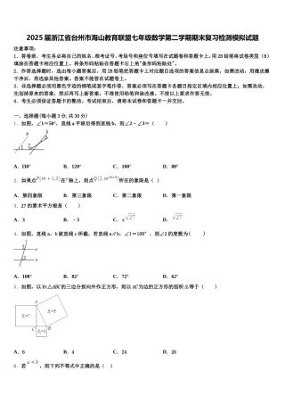 2025届浙江省台州市海山教育联盟七年级数学第二学期期末复习检测模拟试题含解析