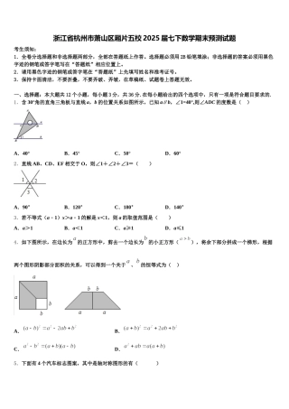 浙江省杭州市萧山区厢片五校2025届七下数学期末预测试题含解析