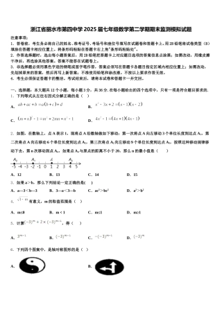 浙江省丽水市第四中学2025届七年级数学第二学期期末监测模拟试题含解析