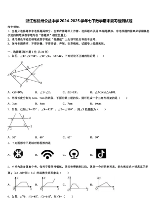 浙江省杭州公益中学2024-2025学年七下数学期末复习检测试题含解析
