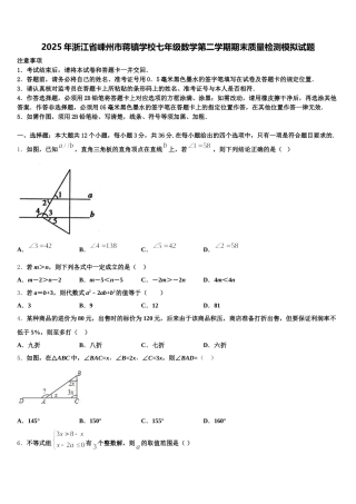 2025年浙江省嵊州市蒋镇学校七年级数学第二学期期末质量检测模拟试题含解析