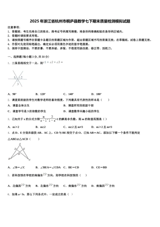 2025年浙江省杭州市桐庐县数学七下期末质量检测模拟试题含解析