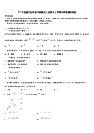 2025届浙江省宁波市东钱湖九校数学七下期末统考模拟试题含解析