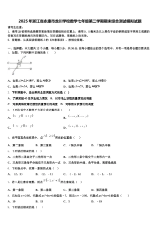 2025年浙江省永康市龙川学校数学七年级第二学期期末综合测试模拟试题含解析