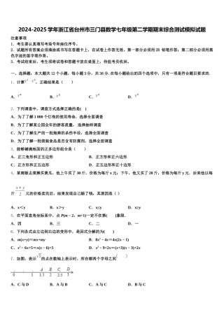 2024-2025学年浙江省台州市三门县数学七年级第二学期期末综合测试模拟试题含解析