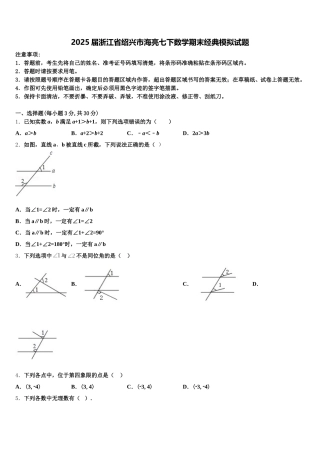 2025届浙江省绍兴市海亮七下数学期末经典模拟试题含解析
