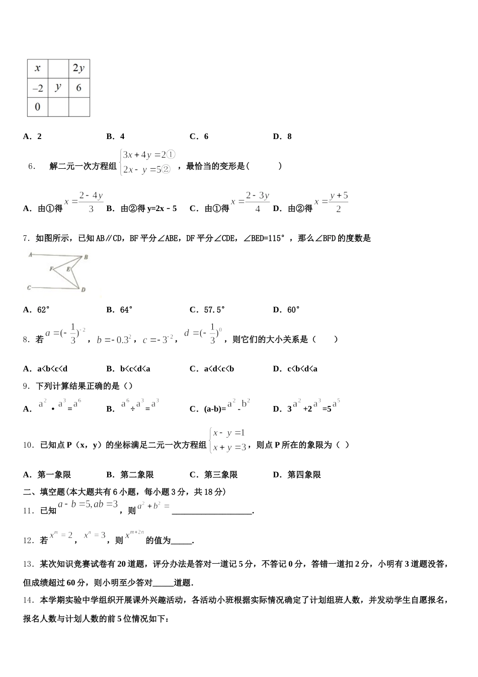 浙江省绍兴上虞区四校联考2025年数学七年级第二学期期末达标测试试题含解析_第2页