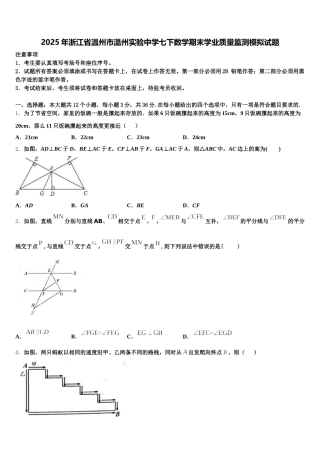 2025年浙江省温州市温州实验中学七下数学期末学业质量监测模拟试题含解析