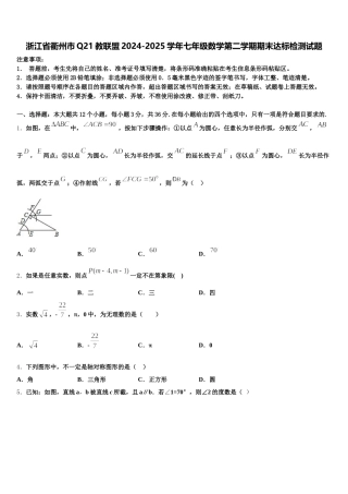 浙江省衢州市Q21教联盟2024-2025学年七年级数学第二学期期末达标检测试题含解析