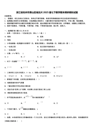 浙江省杭州市萧山区城北片2025届七下数学期末调研模拟试题含解析