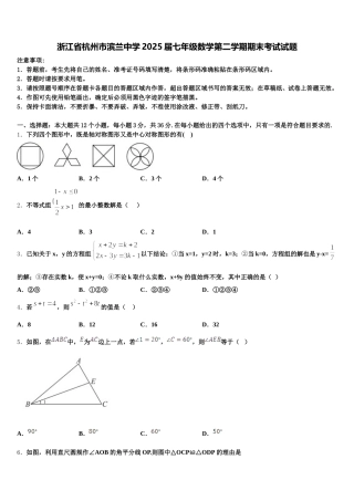 浙江省杭州市滨兰中学2025届七年级数学第二学期期末考试试题含解析