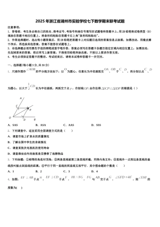 2025年浙江省湖州市实验学校七下数学期末联考试题含解析