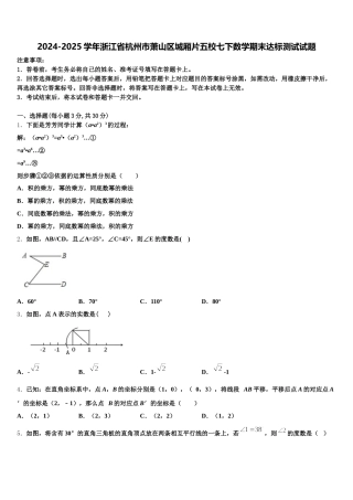 2024-2025学年浙江省杭州市萧山区城厢片五校七下数学期末达标测试试题含解析
