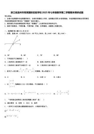 浙江省温州市育英国际实验学校2025年七年级数学第二学期期末调研试题含解析