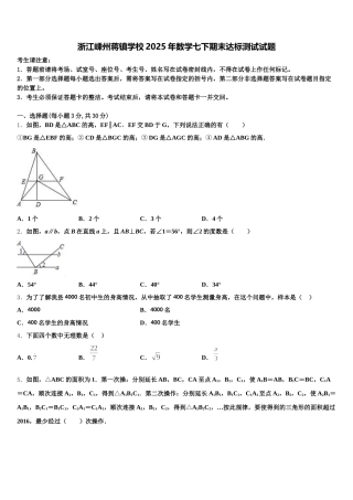 浙江嵊州蒋镇学校2025年数学七下期末达标测试试题含解析