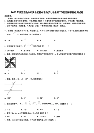 2025年浙江省台州市天台实验中学数学七年级第二学期期末质量检测试题含解析