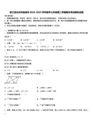 浙江省台州市临海市2024-2025学年数学七年级第二学期期末考试模拟试题含解析