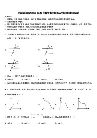 浙江绍兴市越城区2025年数学七年级第二学期期末检测试题含解析