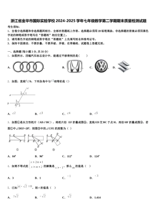 浙江省金华市国际实验学校2024-2025学年七年级数学第二学期期末质量检测试题含解析