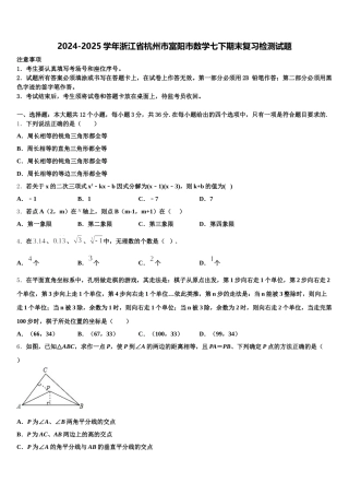 2024-2025学年浙江省杭州市富阳市数学七下期末复习检测试题含解析