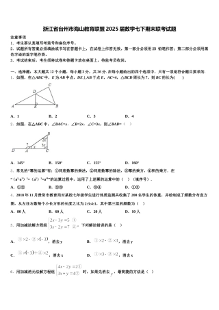 浙江省台州市海山教育联盟2025届数学七下期末联考试题含解析