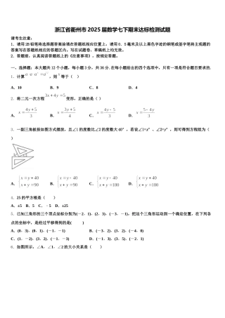 浙江省衢州市2025届数学七下期末达标检测试题含解析
