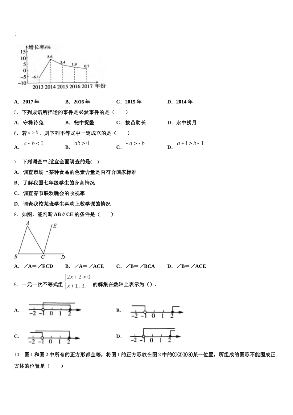 浙江省杭州市富阳区2025年数学七年级第二学期期末预测试题含解析_第2页