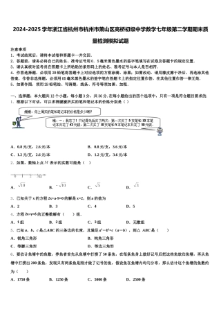 2024-2025学年浙江省杭州市杭州市萧山区高桥初级中学数学七年级第二学期期末质量检测模拟试题含解析