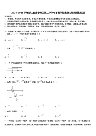 2024-2025学年浙江省金华市兰溪二中学七下数学期末复习检测模拟试题含解析