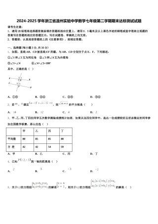 2024-2025学年浙江省温州实验中学数学七年级第二学期期末达标测试试题含解析