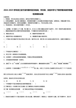 2024-2025学年浙江省宁波市鄞州区东钱湖、李关弟、实验中学七下数学期末教学质量检测模拟试题含解析