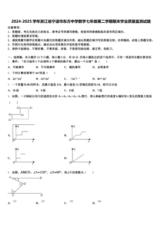 2024-2025学年浙江省宁波市东方中学数学七年级第二学期期末学业质量监测试题含解析