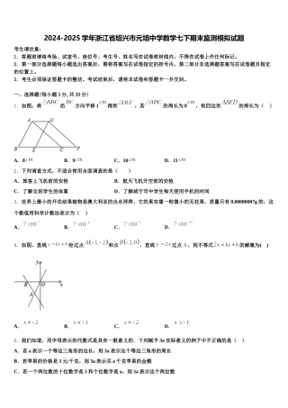 2024-2025学年浙江省绍兴市元培中学数学七下期末监测模拟试题含解析
