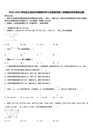 2024-2025学年浙江省杭州市朝晖中学七年级数学第二学期期末联考模拟试题含解析
