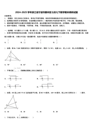 2024-2025学年浙江省宁波市鄞州区七校七下数学期末调研试题含解析