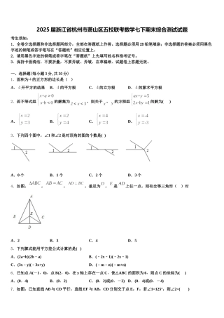 2025届浙江省杭州市萧山区五校联考数学七下期末综合测试试题含解析