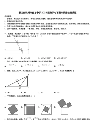 浙江省杭州市育才中学2025届数学七下期末质量检测试题含解析