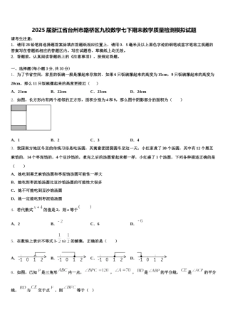 2025届浙江省台州市路桥区九校数学七下期末教学质量检测模拟试题含解析