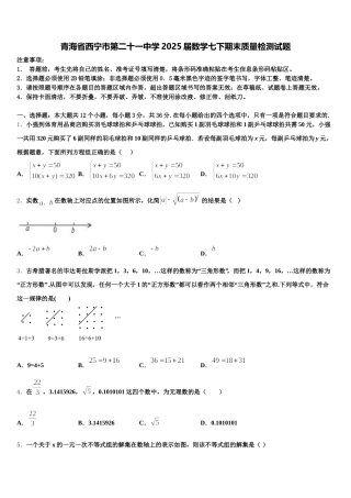 青海省西宁市第二十一中学2025届数学七下期末质量检测试题含解析