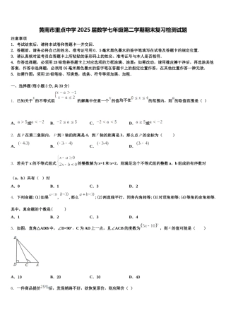 黄南市重点中学2025届数学七年级第二学期期末复习检测试题含解析