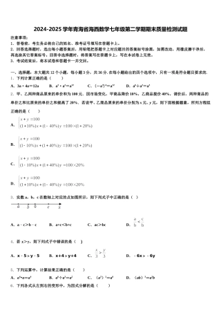 2024-2025学年青海省海西数学七年级第二学期期末质量检测试题含解析