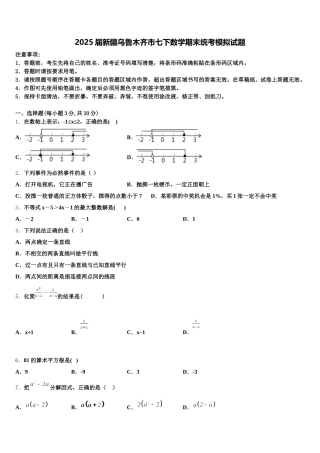 2025届新疆乌鲁木齐市七下数学期末统考模拟试题含解析