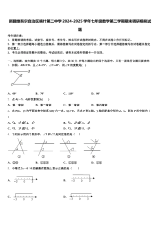 新疆维吾尔自治区喀什第二中学2024-2025学年七年级数学第二学期期末调研模拟试题含解析