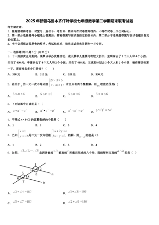 2025年新疆乌鲁木齐仟叶学校七年级数学第二学期期末联考试题含解析